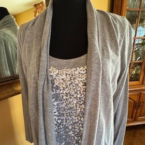 TALBOTS Sequined gray/silver sequined Tank with matching jacket  Petite M  EUC